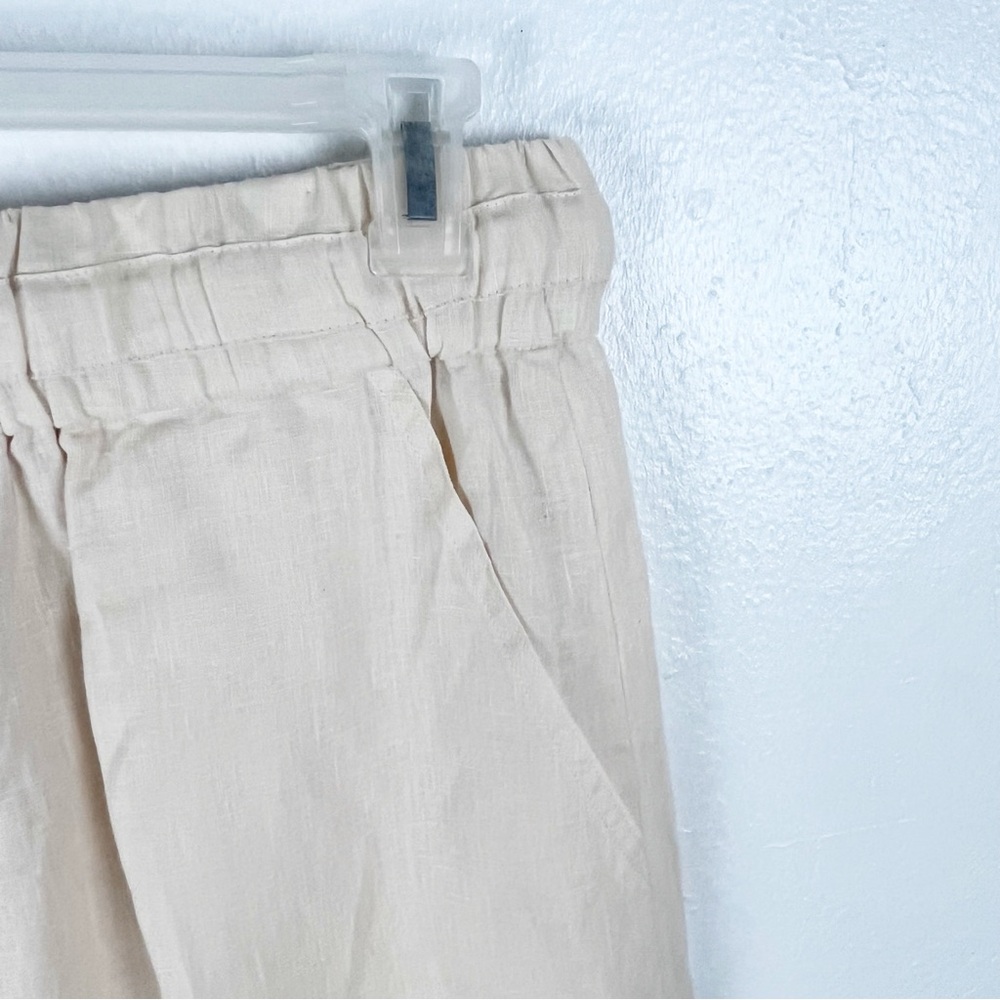 A.L.C. 100% Linen Cream High Rise Wide Leg Drawstring Waist Pockets Pants 12 - Picture 7 of 10